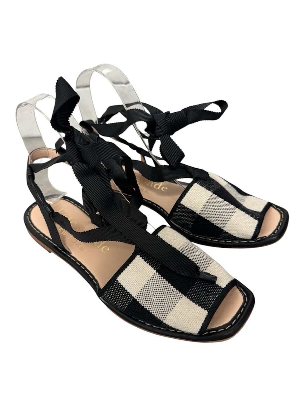 KATE SPADE Women's Maggie Square Toe Checkered Fabric Sandals, 6.5 - Picture 2 of 10